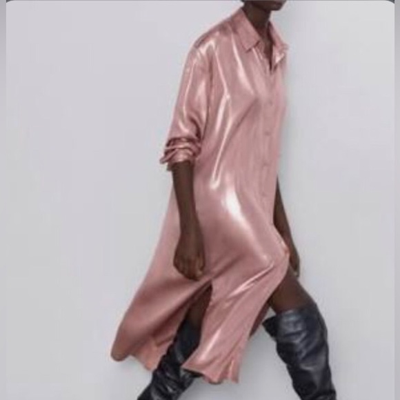 Zara Dresses Zara Rose Gold Shirt Dress Poshmark